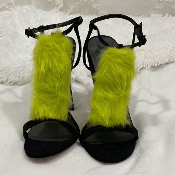 ASOS Hot spell Neón green faux fur stiletto heels size 6 - Picture 3 of 10